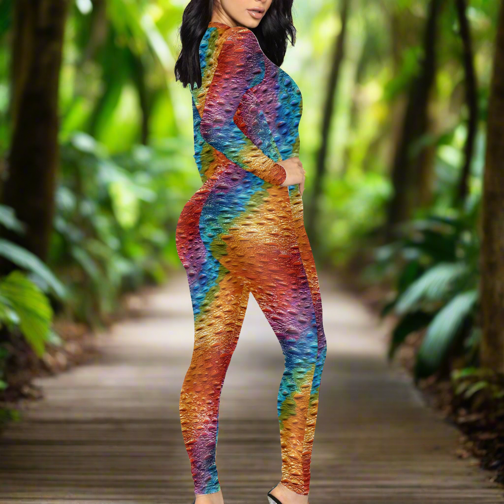 Unique Ostrich Skin pattern Rainbow Pride Women's Plunging Neck Jumpsuit