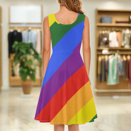 Rainbow Tank Dress for Women - Scoop Neckline, Sleeveless, Customizable, Perfect for Summer and Pride Events