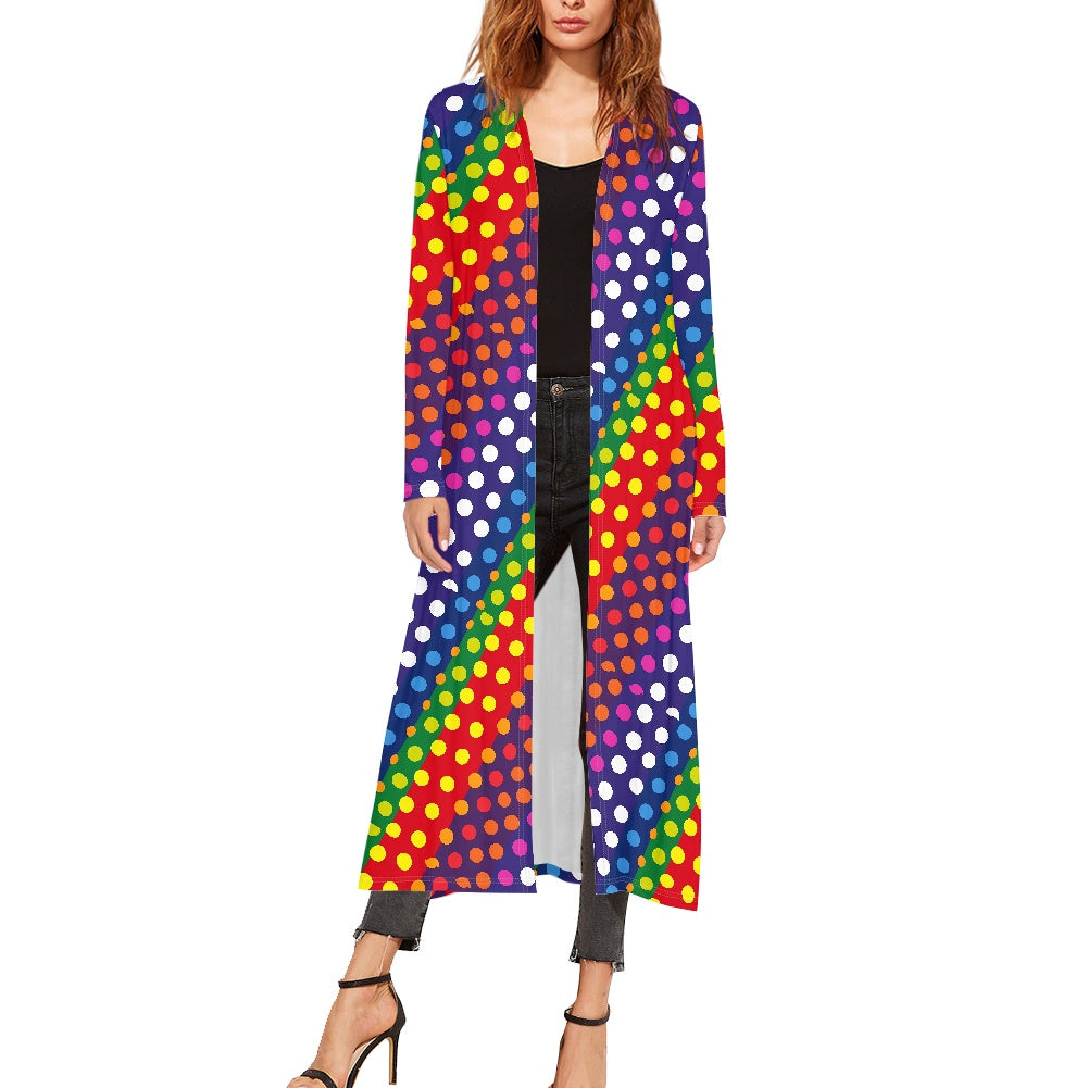 LGBTQ-Friendly Rainbow Polka Dot Women's Long-Sleeved Cloak by Luxtrini white