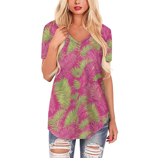 Long hem women's V-neck top white