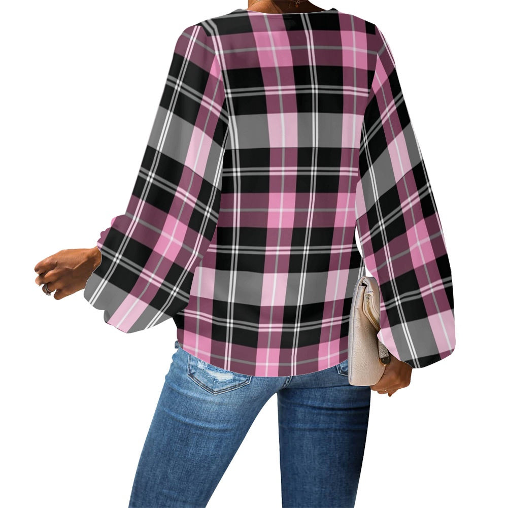 V-Neck Puff Sleeve Chiffon Blouse