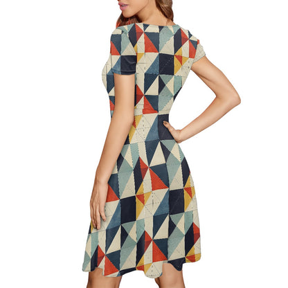 Women Scoop Neck Short Sleeve Ruffle Dress