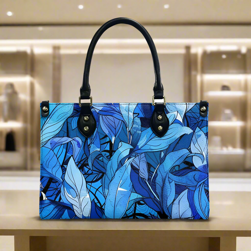 Blue Tropical Leaf Designer - Vibrant and Elegant Women's PU Leather Twill Handbag