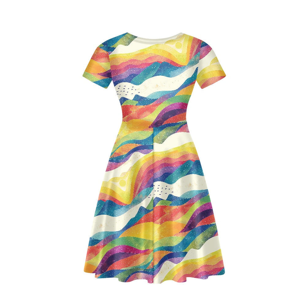 Women V-Neck Short Sleeve Ruffle Dress