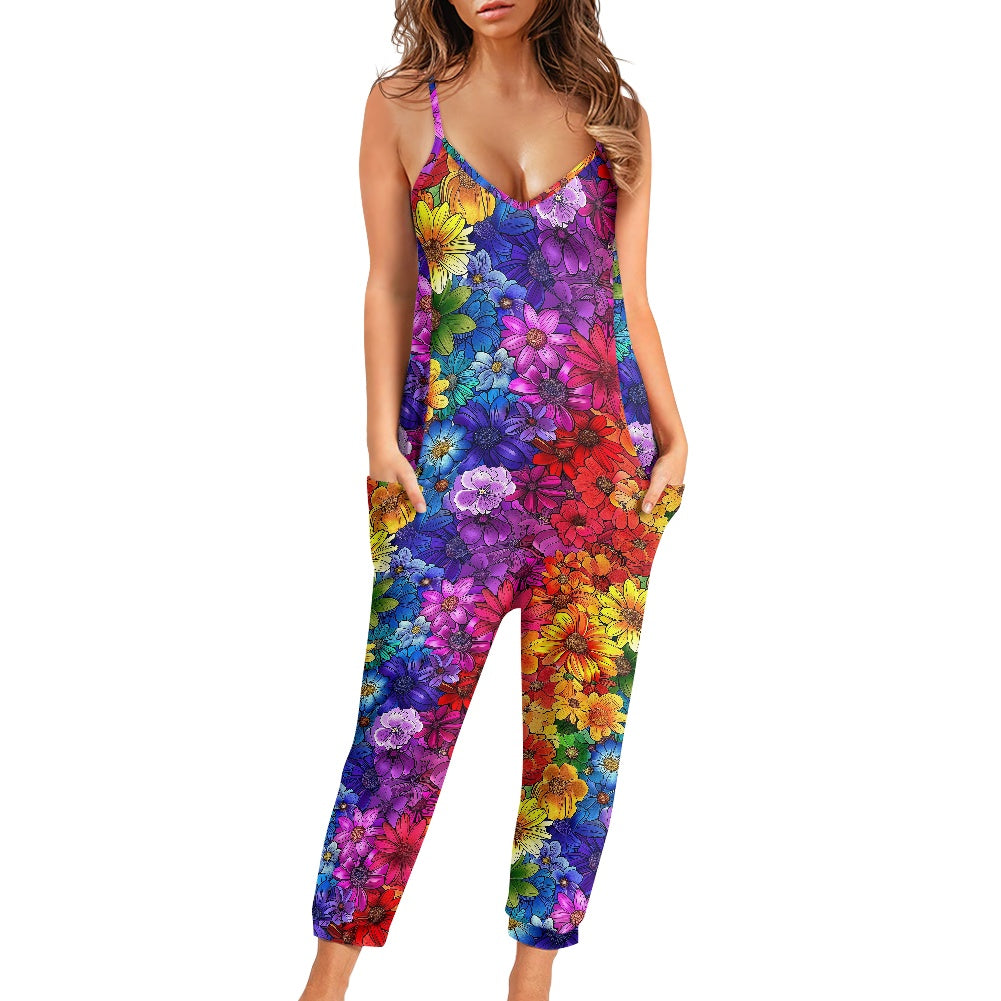 Rainbow Floral Rompers - Exclusive One-of-a-Kind Luxury Romper - Limited Edition, Ethically Made, and Stylishly Comfortable