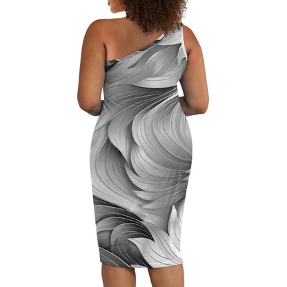 Discover Elegance: Luxtrini's One-Shoulder Slim Dress - Gray Tropical