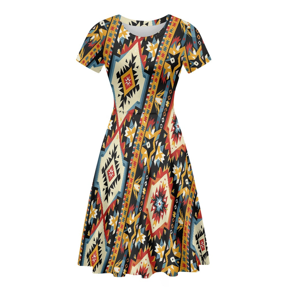 Women Scoop Neck Short Sleeve Ruffle Dress white