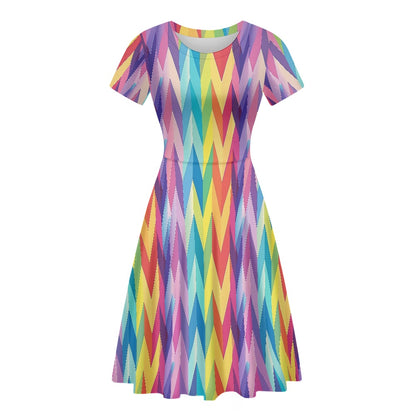 LGBTQ Rainbow Chevron's Women Scoop Neck Short Sleeve Ruffle Dress