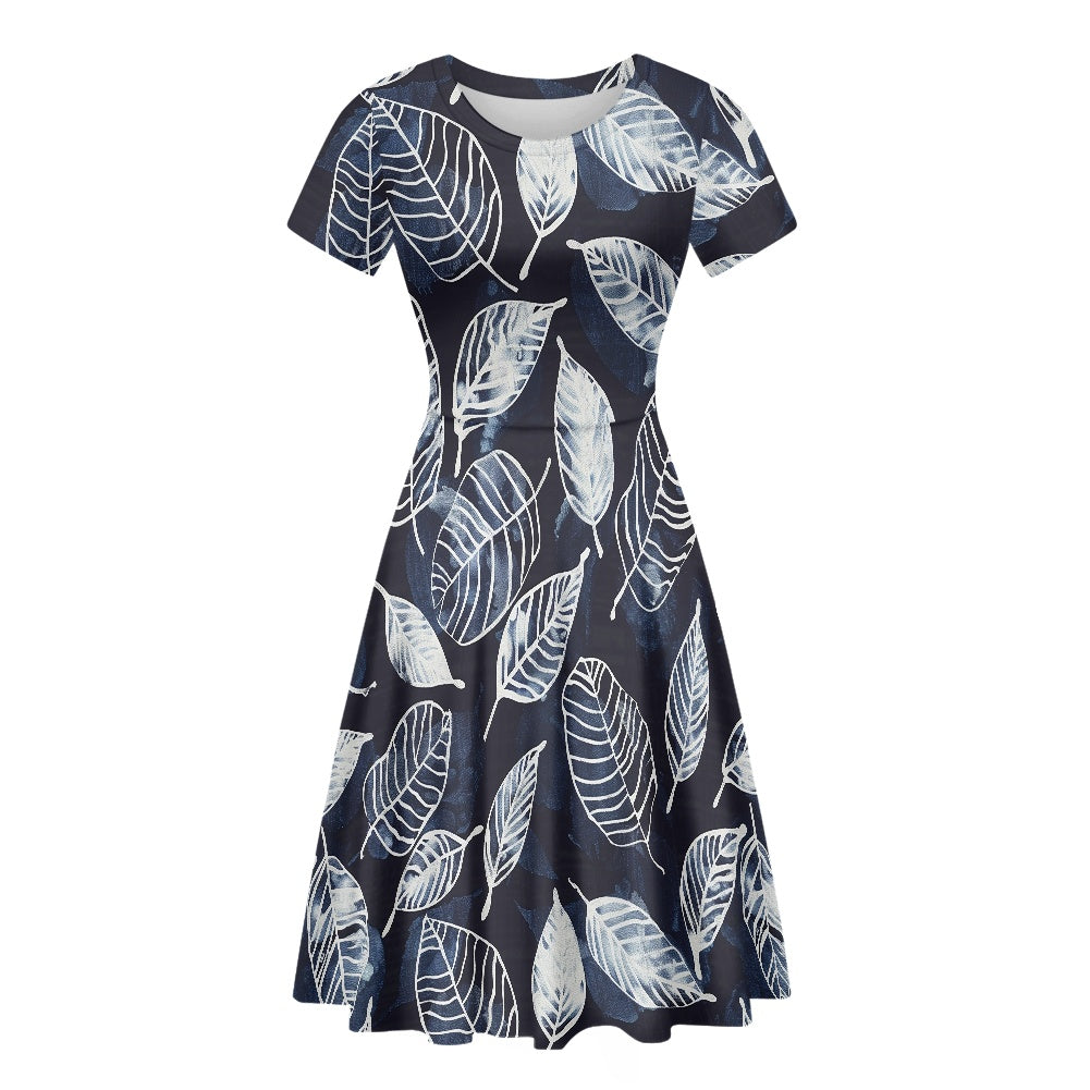 Women Scoop Neck Short Sleeve Ruffle Dress white