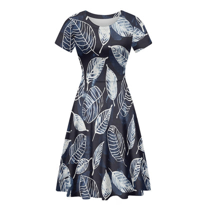 Women Scoop Neck Short Sleeve Ruffle Dress white