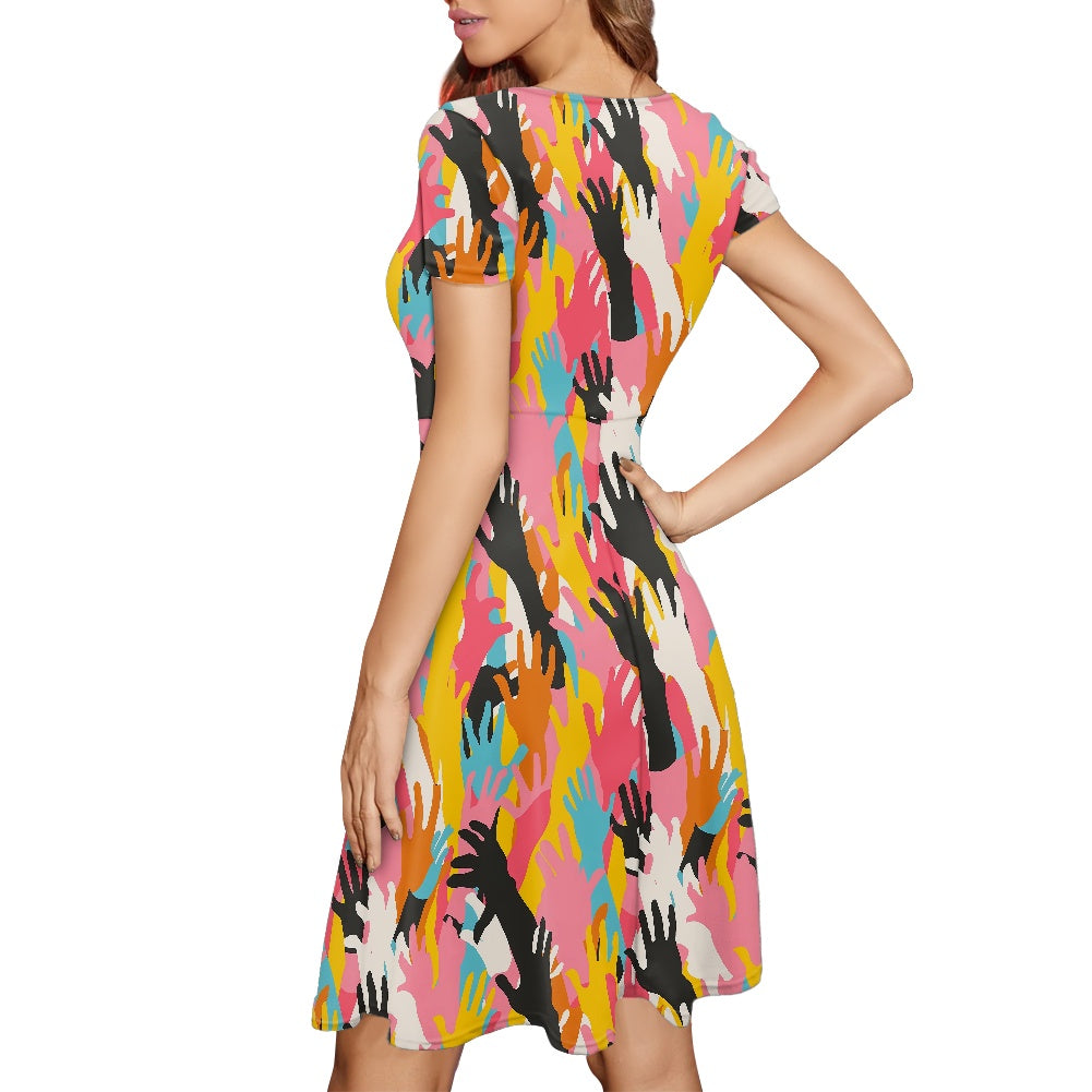 Handprint Scoop Neck Ruffle Dress | LGBTQ+ Pride | Short Sleeve Women’s Casual Dress