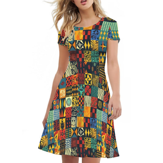 Women Scoop Neck Short Sleeve Ruffle Dress