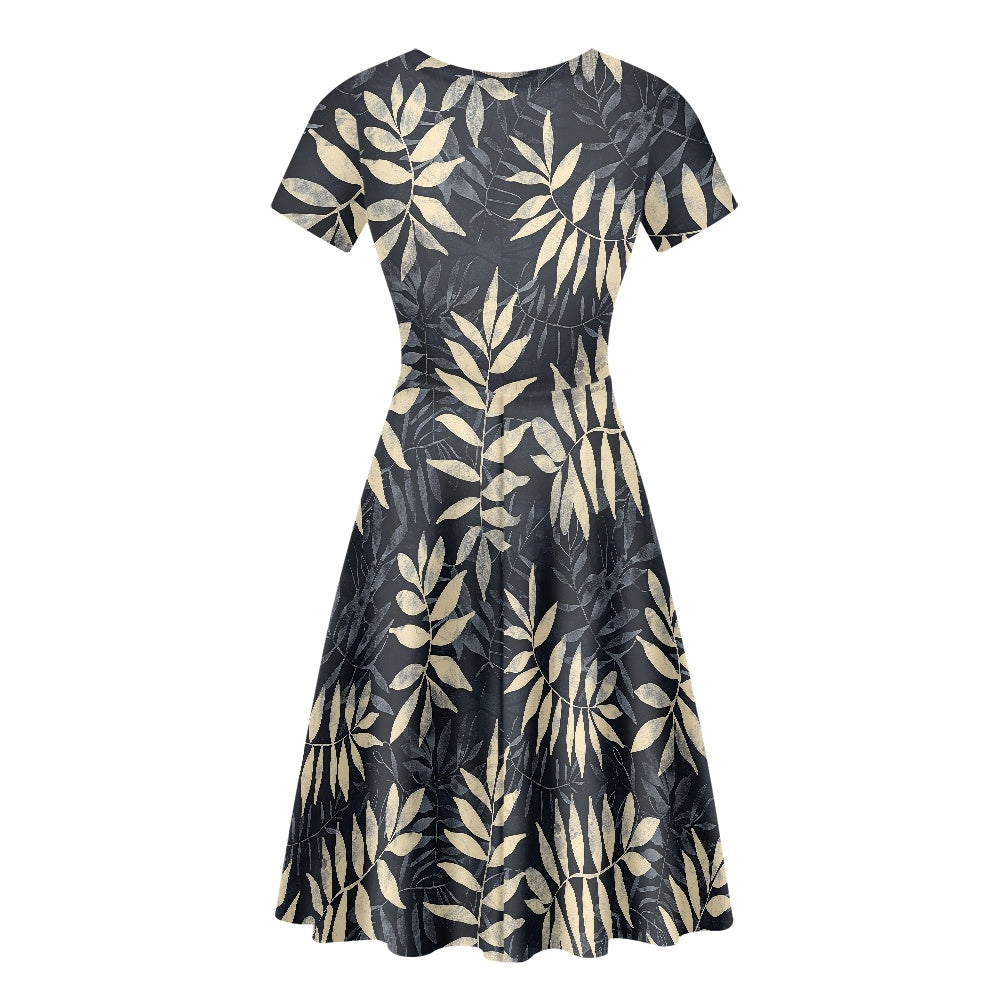 Women Scoop Neck Short Sleeve Ruffle Dress