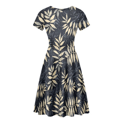 Women Scoop Neck Short Sleeve Ruffle Dress
