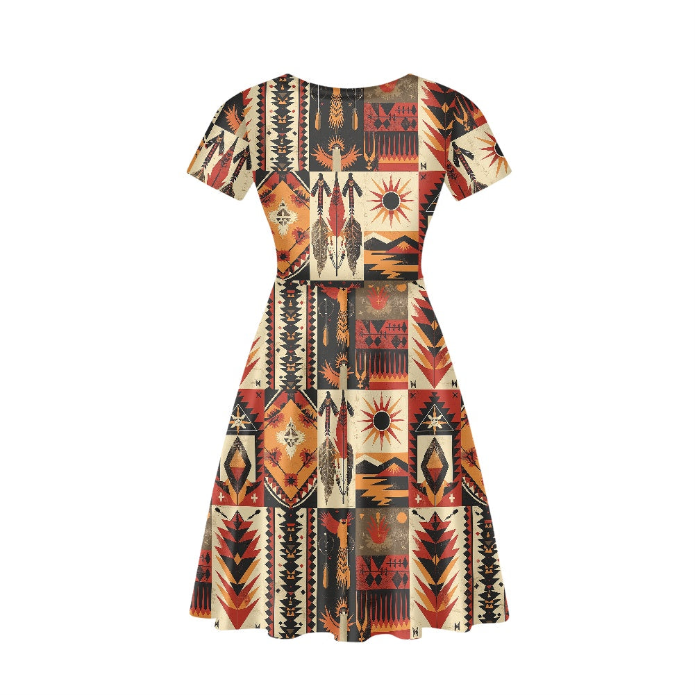 Women V-Neck Short Sleeve Ruffle Dress