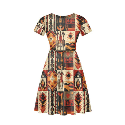 Women V-Neck Short Sleeve Ruffle Dress