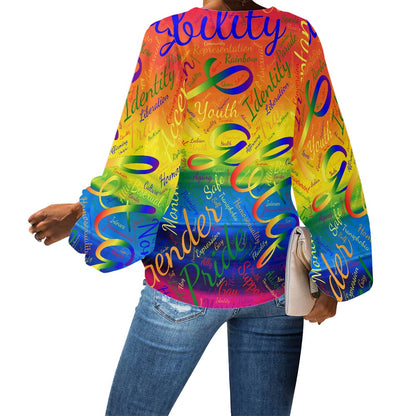 LGBTQ Word cloud V-Neck Chiffon Puff Sleeve Blouse by Luxtrini