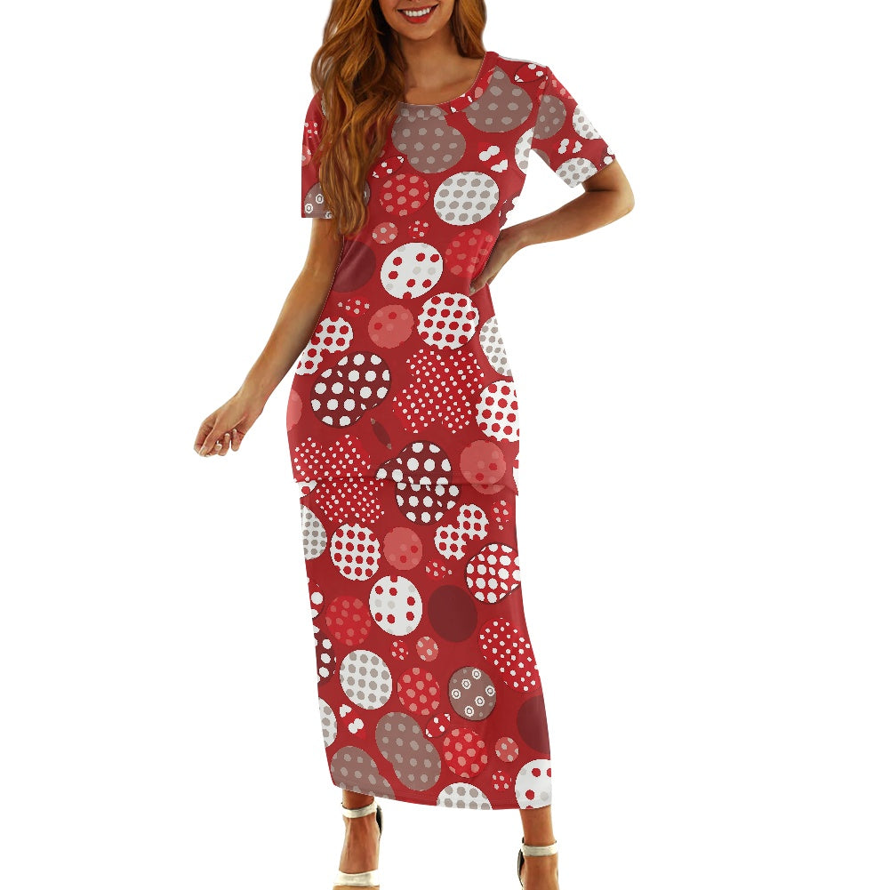Red Polka Dot Guinea Style Maxi Dress Set