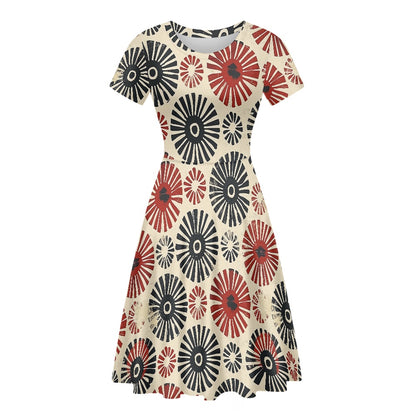 Women Scoop Neck Short Sleeve Ruffle Dress white