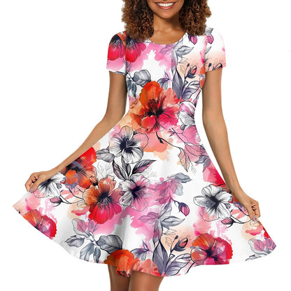 Women Scoop Neck Short Sleeve Ruffle Dress