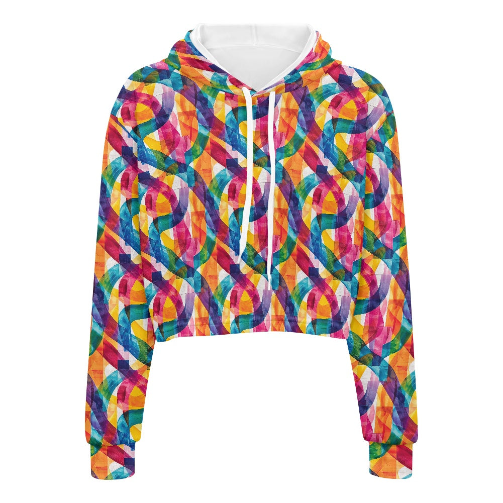Women's midriff-baring sweatshirt - Rainbow white