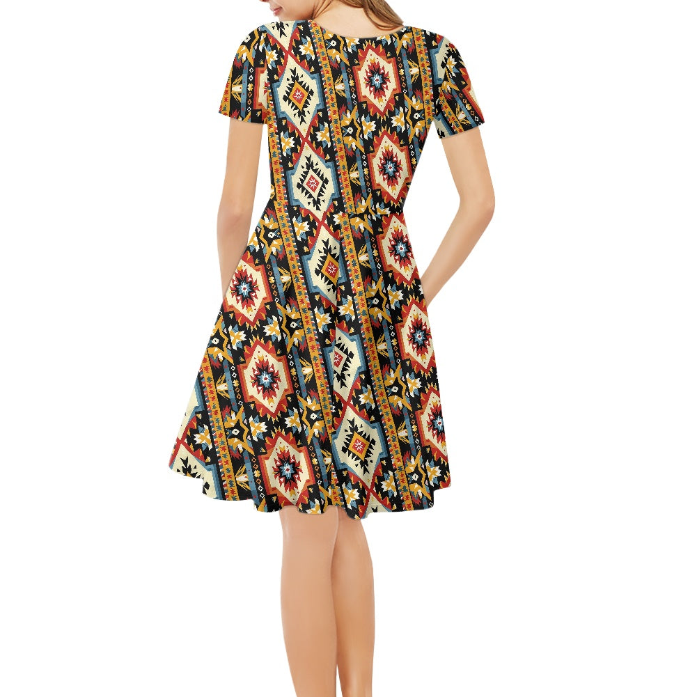 Women V-Neck Short Sleeve Ruffle Dress