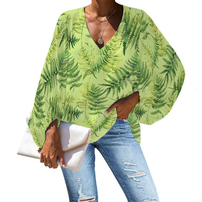 Palapalai V-Neck Women Puff Sleeve Chiffon Blouse white