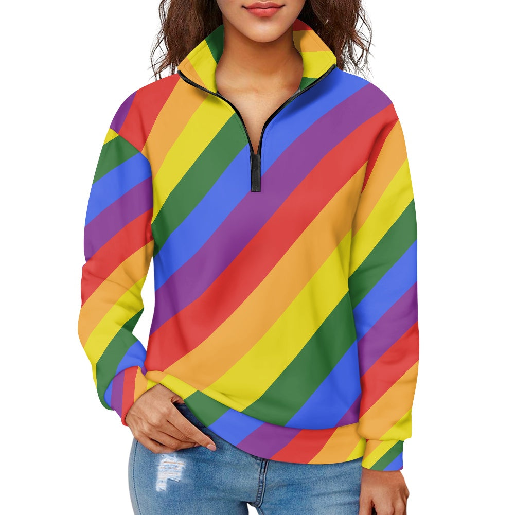 Luxurious Rainbow Pride Women's Long Sleeve Zipper Sweatshirt