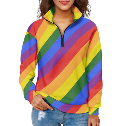 Luxurious Rainbow Pride Women's Long Sleeve Zipper Sweatshirt