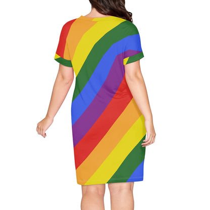 Rainbow Short Sleeve Dress - Colorful and Casual, Perfect for Summer, Available in Inclusive Sizes