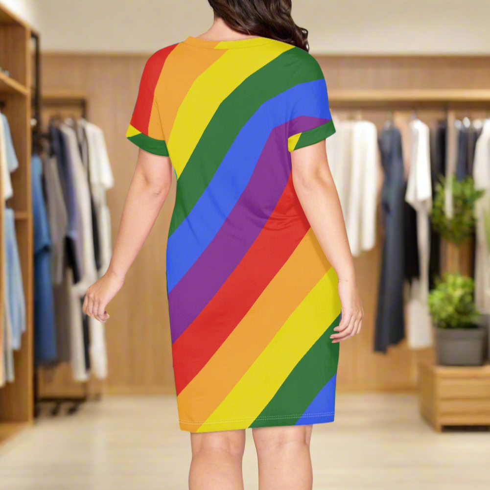 Rainbow Short Sleeve Dress - Colorful and Casual, Perfect for Summer, Available in Inclusive Sizes