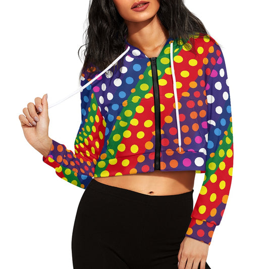 LGBTQ-Friendly Rainbow Polka Dot Women's Long Sleeve Short Hooded Sweatshirt by Luxtrini