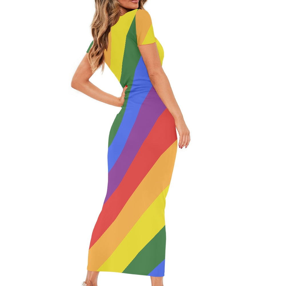 Rainbow Women's Short Sleeve Midi Dress