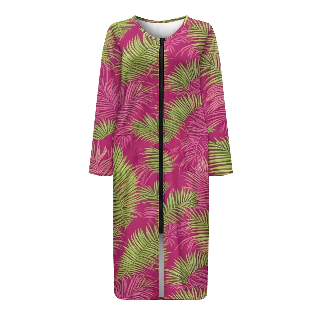 🌿 Tropical Serenity Zipper Nightdress – Luxuriously Soft Comfort