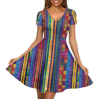 Women V-Neck Short Sleeve Ruffle Dress