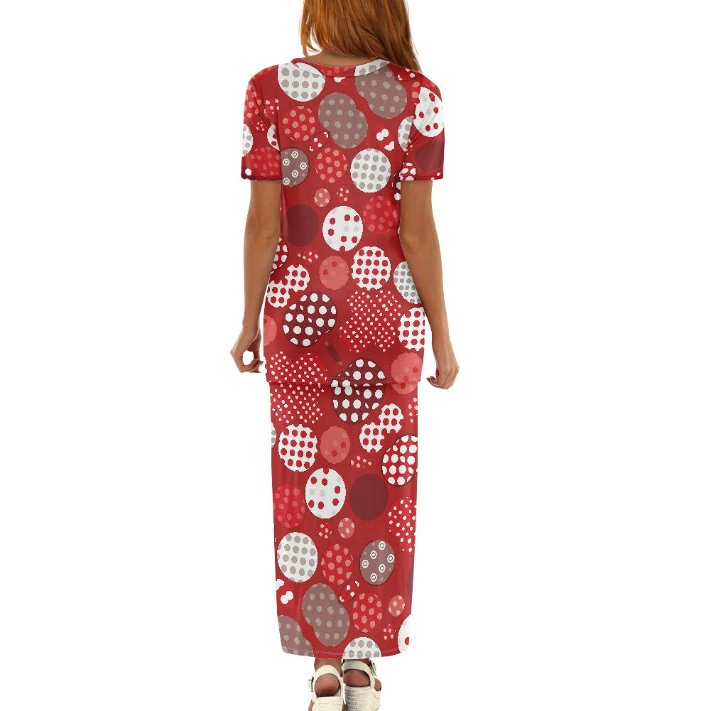 Red Polka Dot Guinea Style Maxi Dress Set
