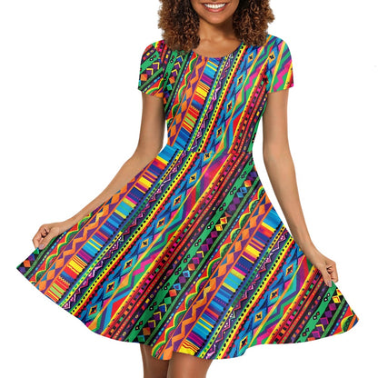 Women Scoop Neck Short Sleeve Ruffle Dress