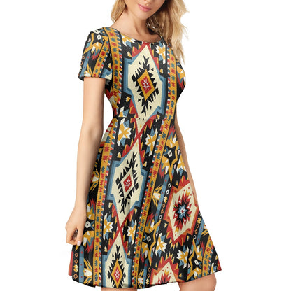 Women Scoop Neck Short Sleeve Ruffle Dress