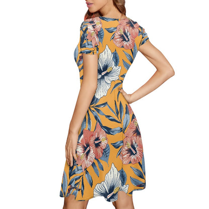 Women Scoop Neck Short Sleeve Ruffle Dress