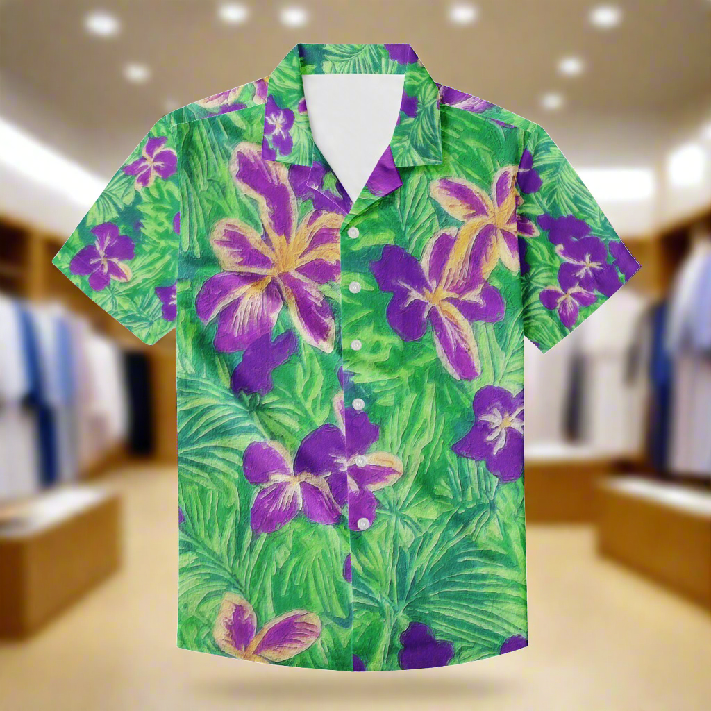 Blue Flag Iris Men's Hawaiian Shirt | Men's Aloha Shirt