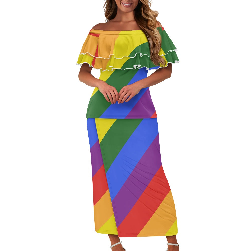 Rainbow Puletasi Style Maxi Dress Set