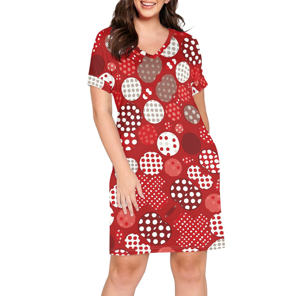 Red Polka Dot Short Sleeve Dress 4XL