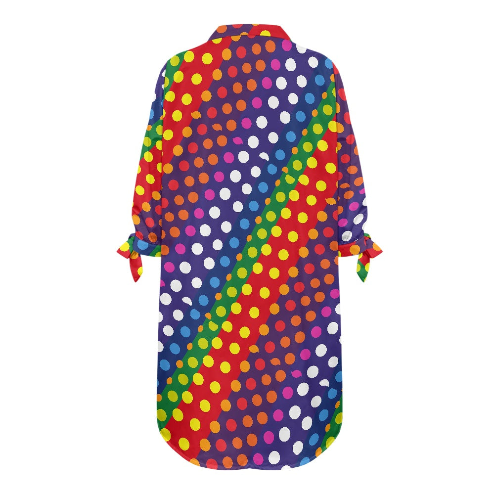 Rainbow Polka Dot Button-Up Tunic Women's three quarter sleeve cardigan shirt