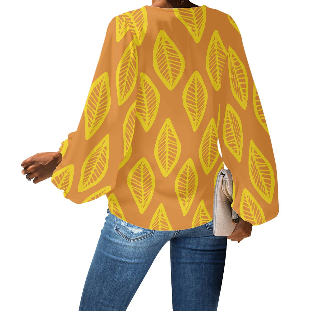 V-Neck Puff Sleeve Chiffon Blouse