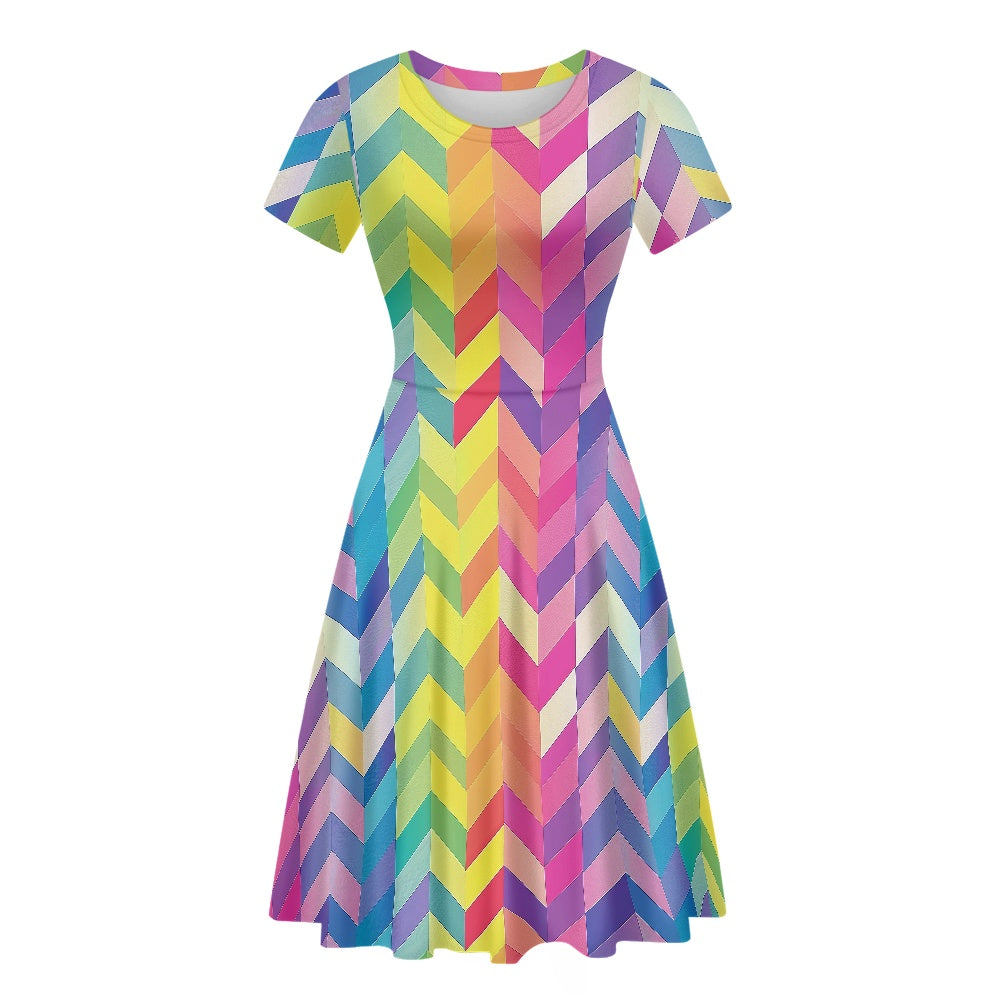 Women Scoop Neck Short Sleeve Ruffle Dress white