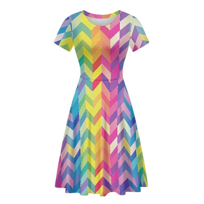 Women Scoop Neck Short Sleeve Ruffle Dress white