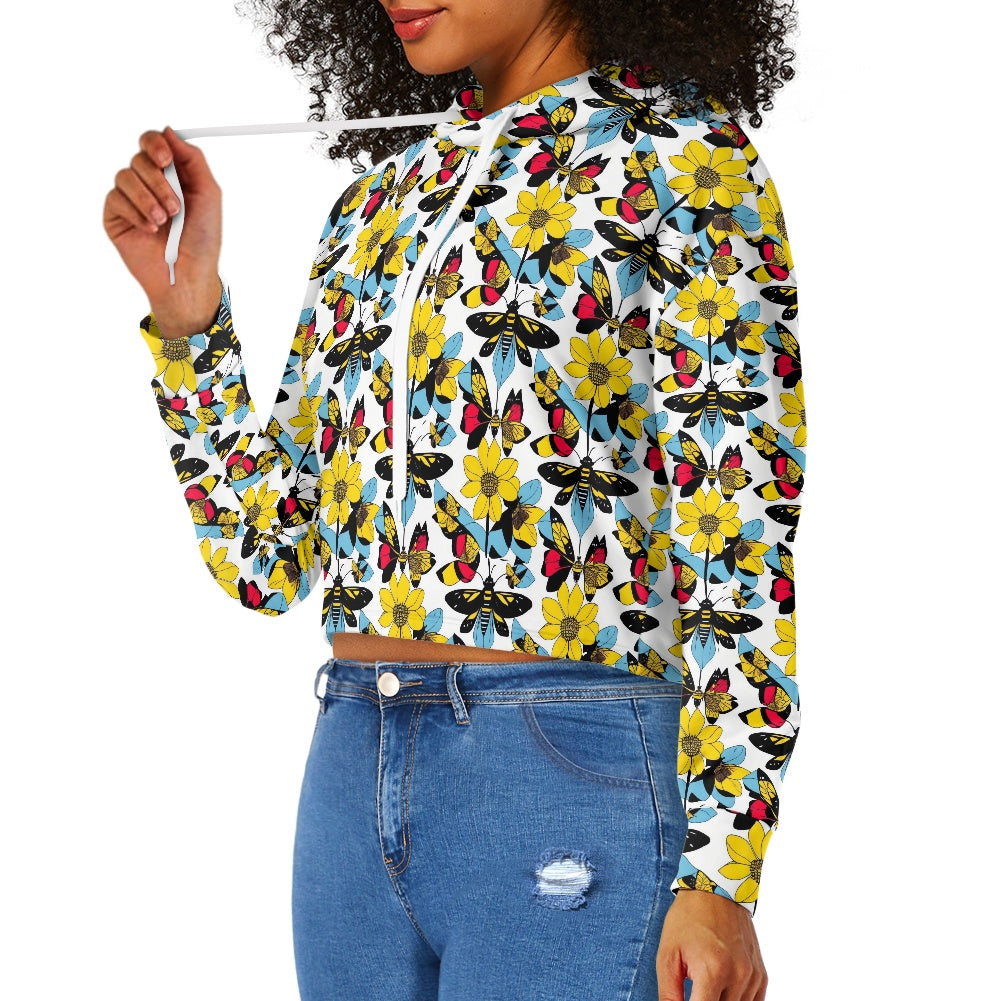 Women's midriff-baring sweatshirt - Bees and Butterflies