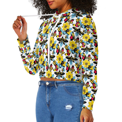 Women's midriff-baring sweatshirt - Bees and Butterflies