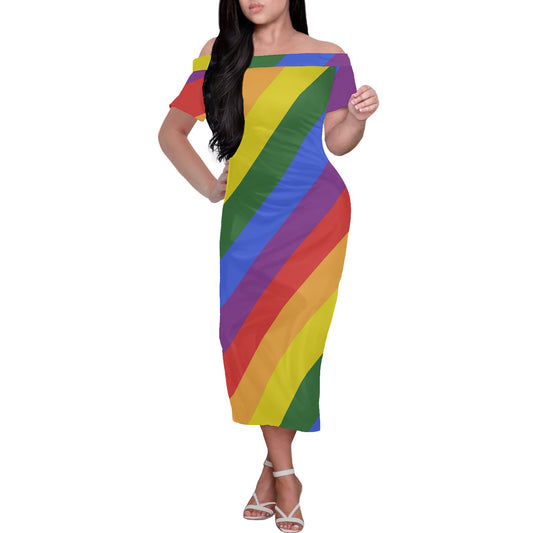 Rainbow Women's Off The Shoulder Midi Short Sleeve Dress white