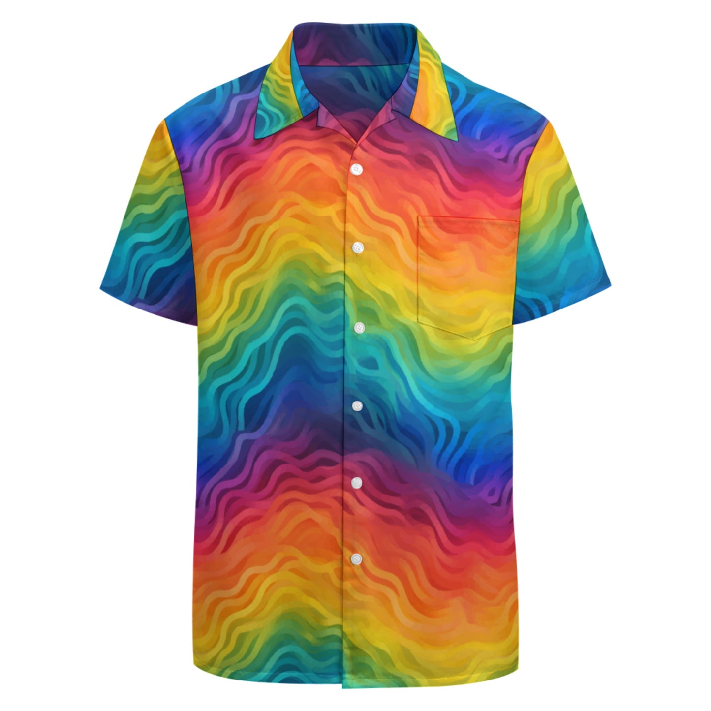 Rainbow Button-Up Shirt for Men – Bold Summer Short Sleeve, Lightweight Pride Festival Shirt, Relaxed Fit